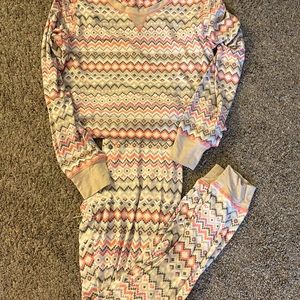 pajama set from cuddlduds, small, pink white brown and gray
